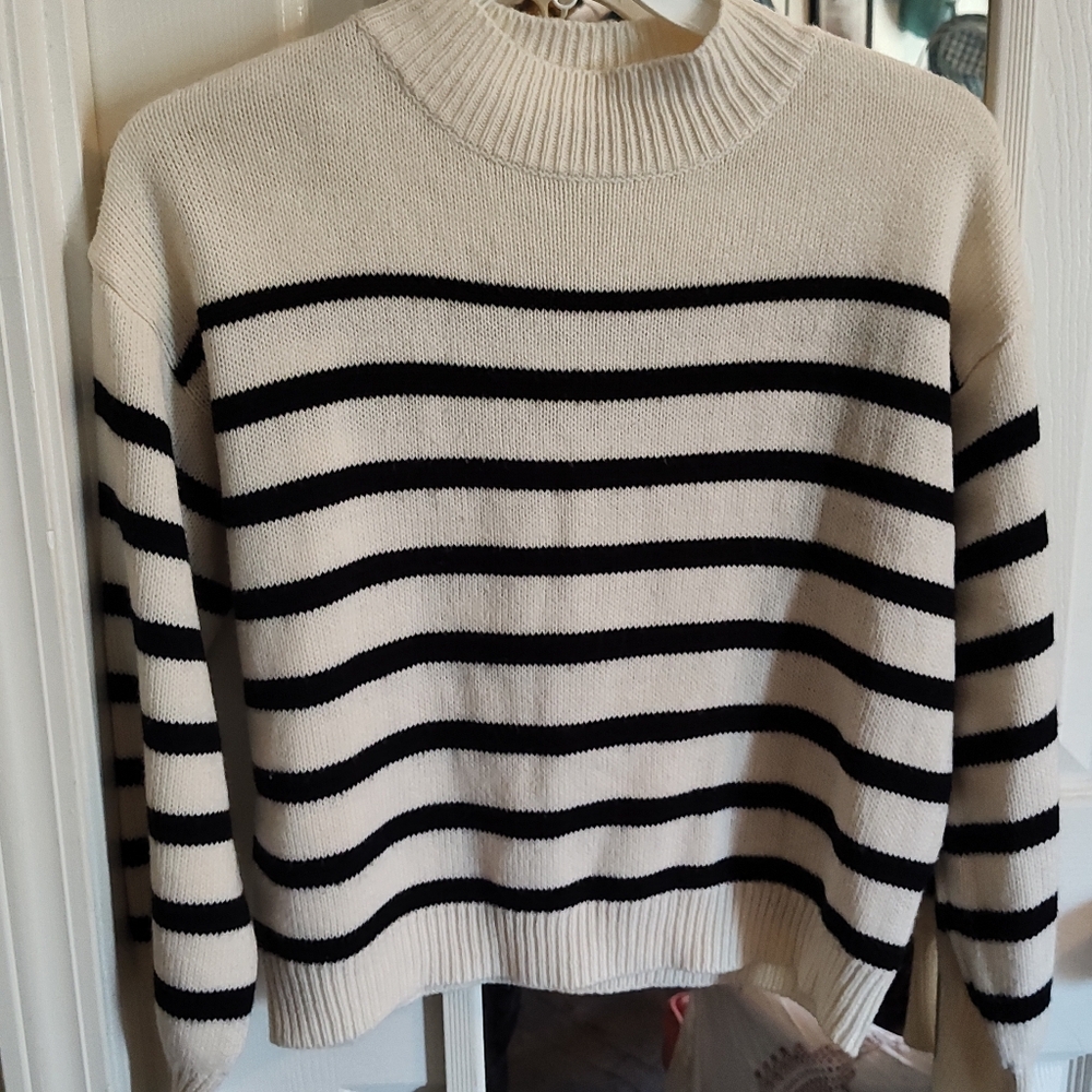 Chic Striped Black and Cream Sweater